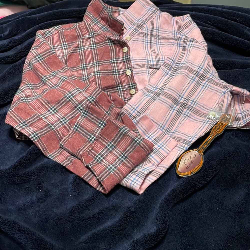 Maroon and Pink Cropped Flannel